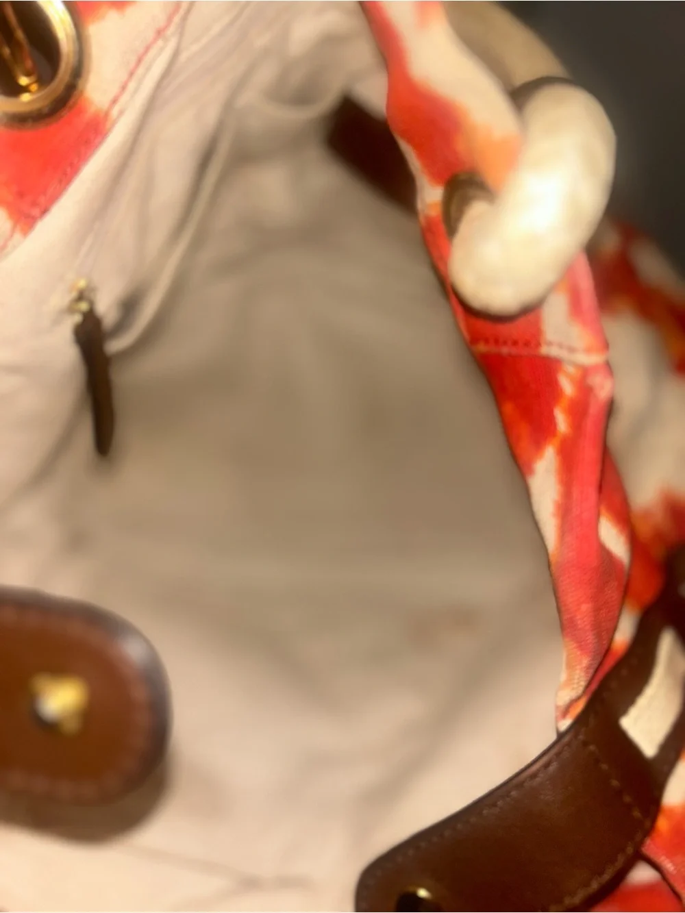 Michael Micheal Kors Red/Orange and Cream Tie-Dye Canvas Shoulder Bag